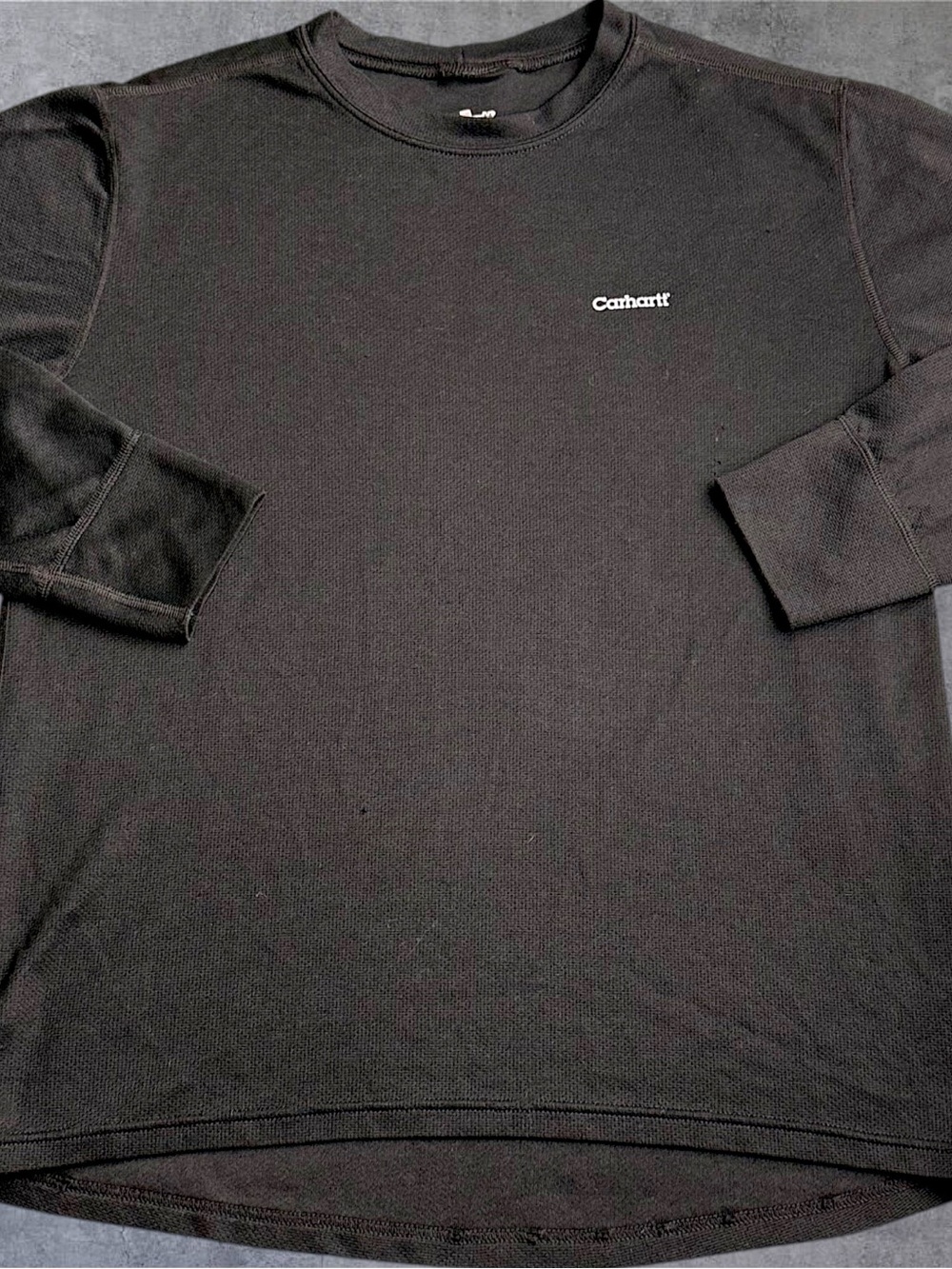 Carhartt Mens L Black Thermal Shirt Long Sleeve Waffle Knit Workwear Logo Crew